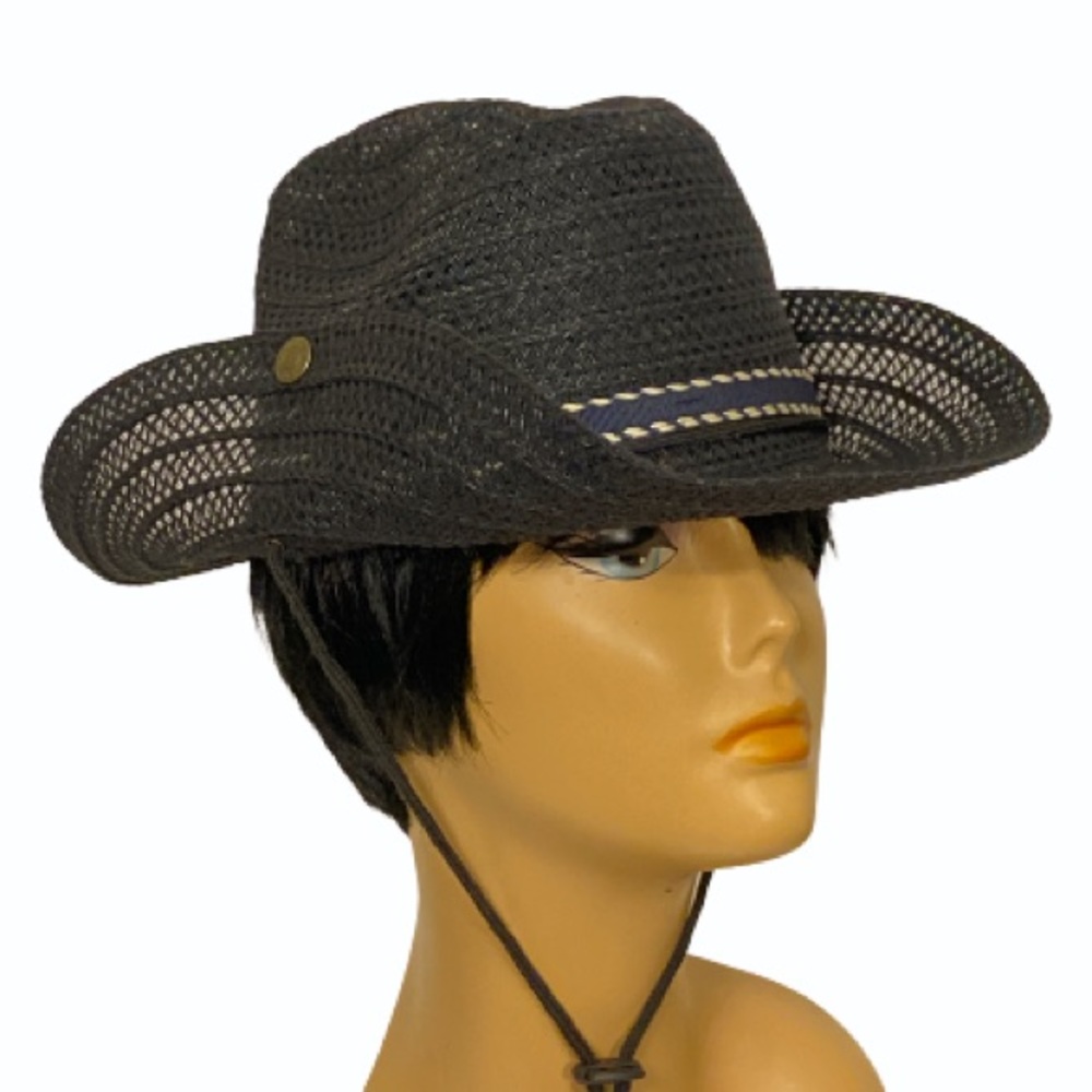 Cowgirl Rodeo Hat Black side snaps brim drawstring One Size XIUXIAN XIUXIAN